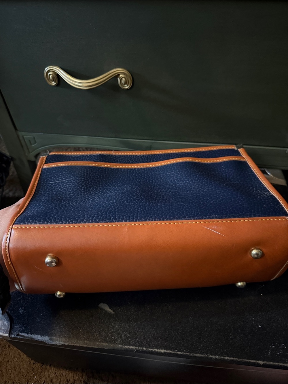 Dooney & Bourke Navy and Tan Pebbled Leather Purse - Picture 3 of 5